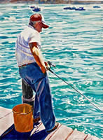 Fishing From The Wharf Monhegan by Michael Vermette